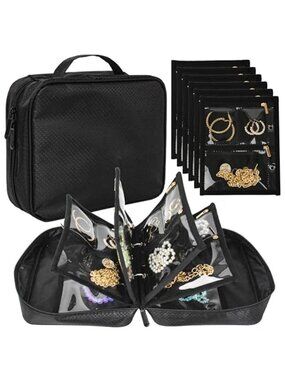 Travel Jewelry Organizer Case Zipper Storage Binder Necklace Ring Earring Bag